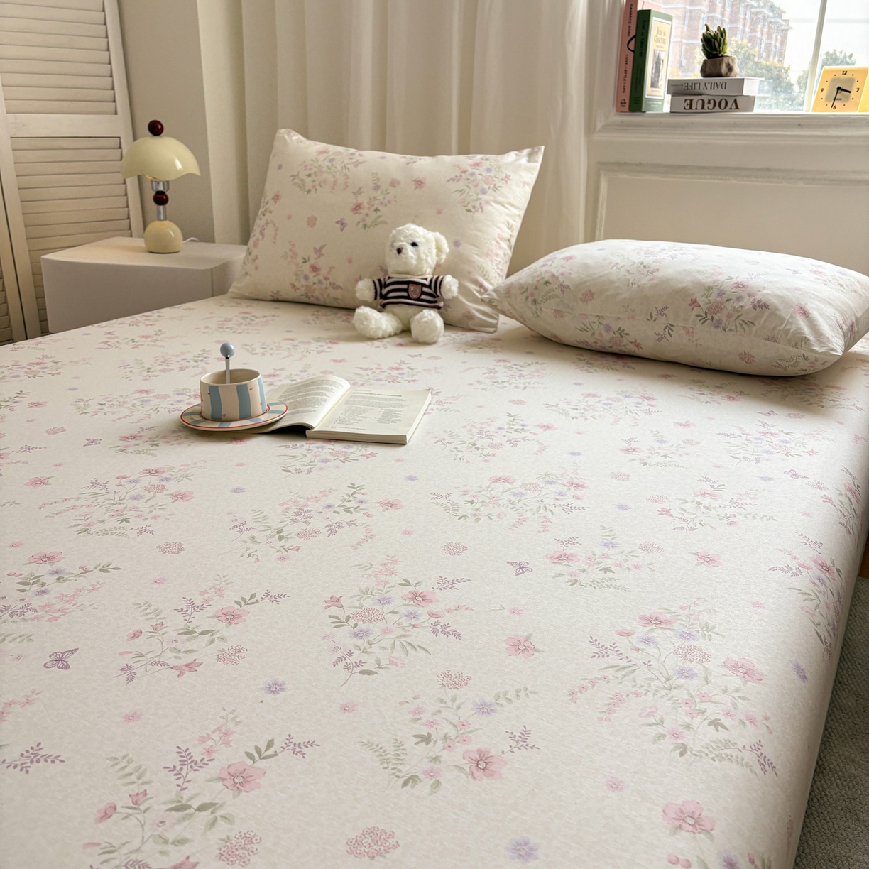 91家纺网 家纺一手货源 找家纺 居眠 2026新款全棉单层印花单床笠 粉铃花语-粉