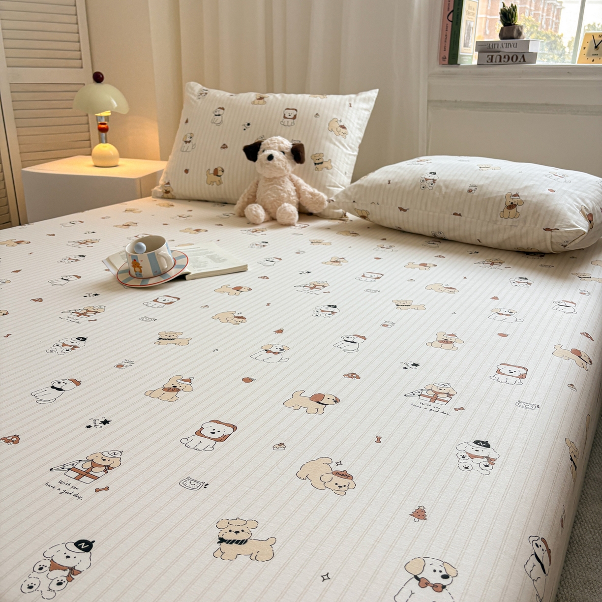 91家纺网 家纺一手货源 找家纺 居眠 2026新款全棉单层印花单床笠 可爱萌犬