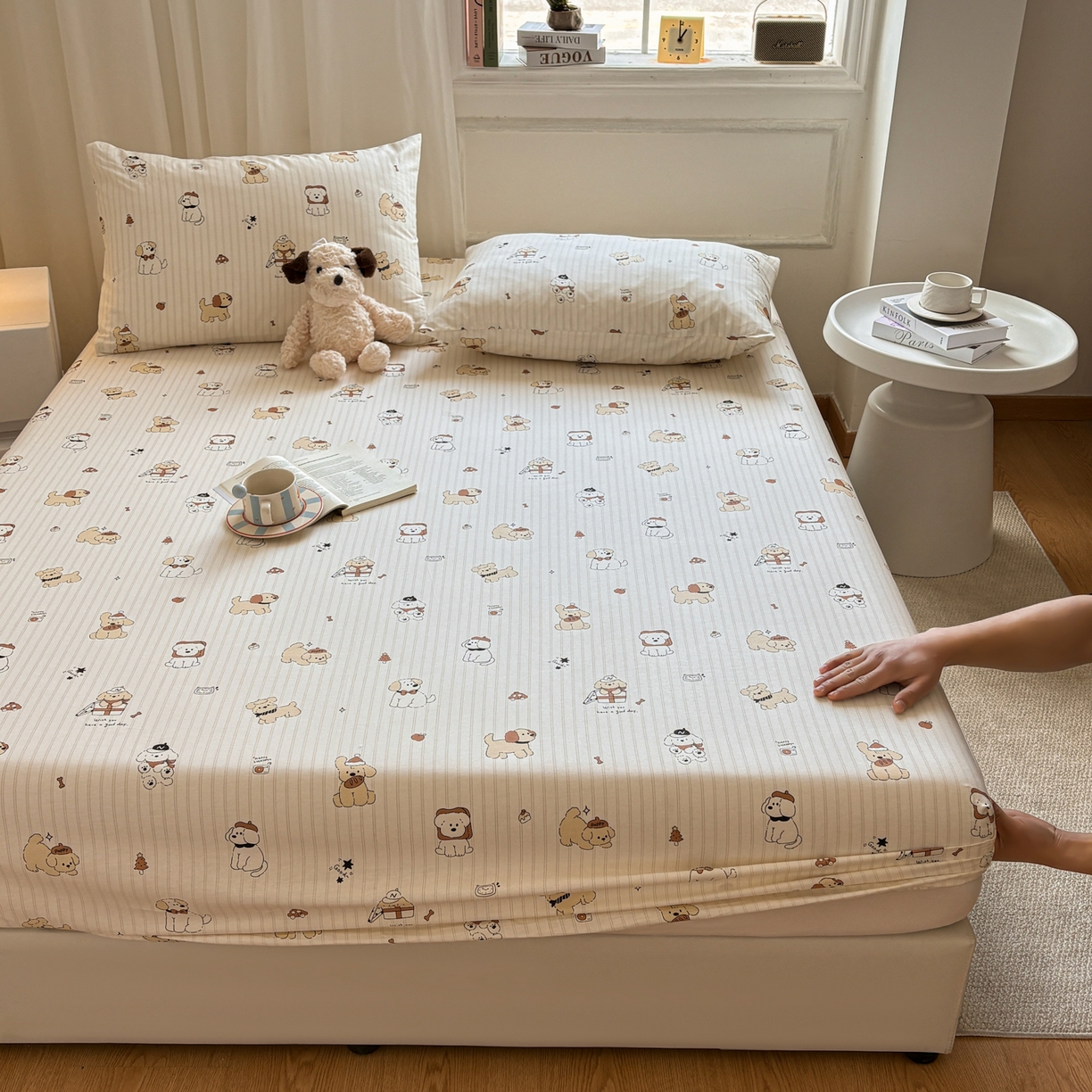 91家纺网 家纺一手货源 找家纺 居眠 2026新款全棉单层印花单床笠 可爱萌犬