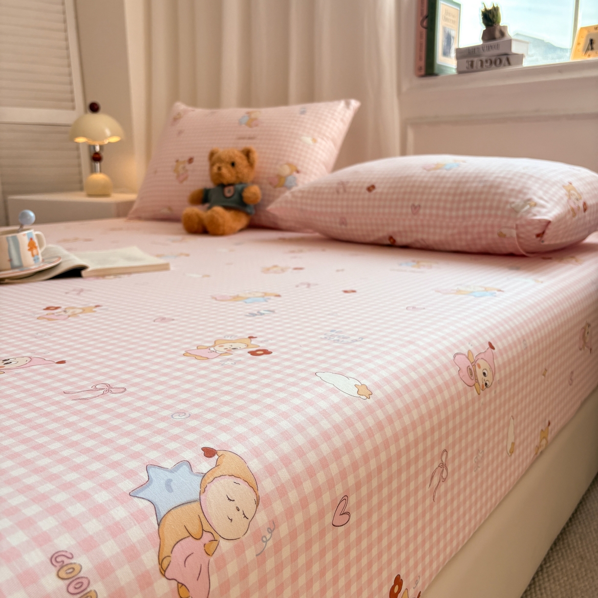 91家纺网 家纺一手货源 找家纺 居眠 2026新款全棉单层印花单床笠 甜梦小精灵-粉