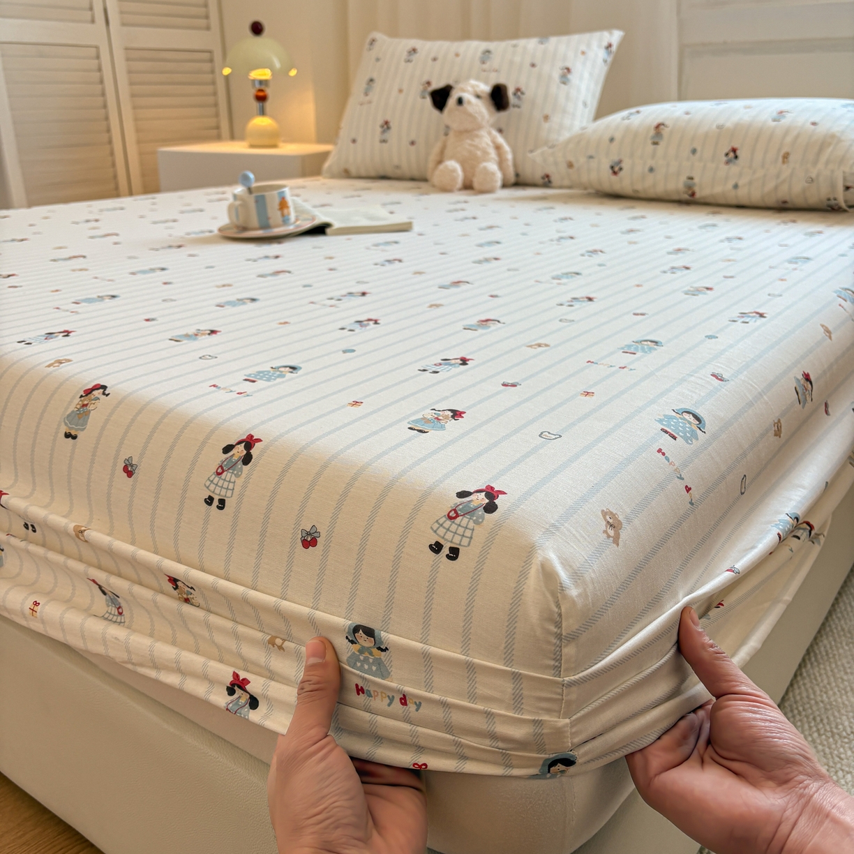 91家纺网 家纺一手货源 找家纺 居眠 2026新款全棉单层印花单床笠 少女日记