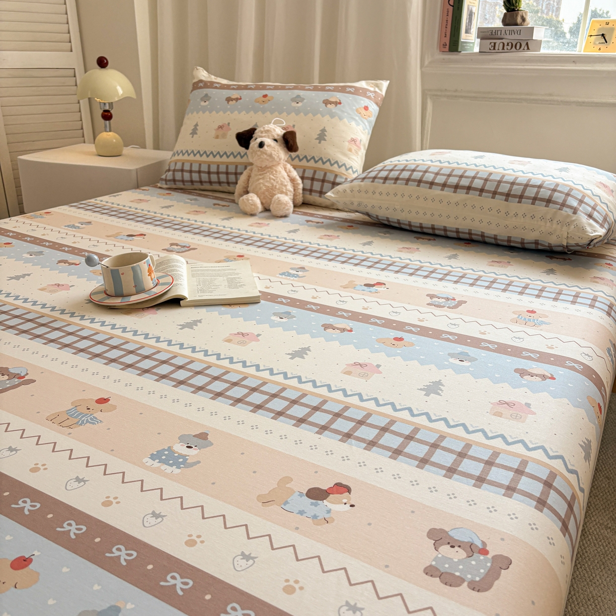 91家纺网 家纺一手货源 找家纺 居眠 2026新款全棉单层印花单床笠 费尔岛小狗