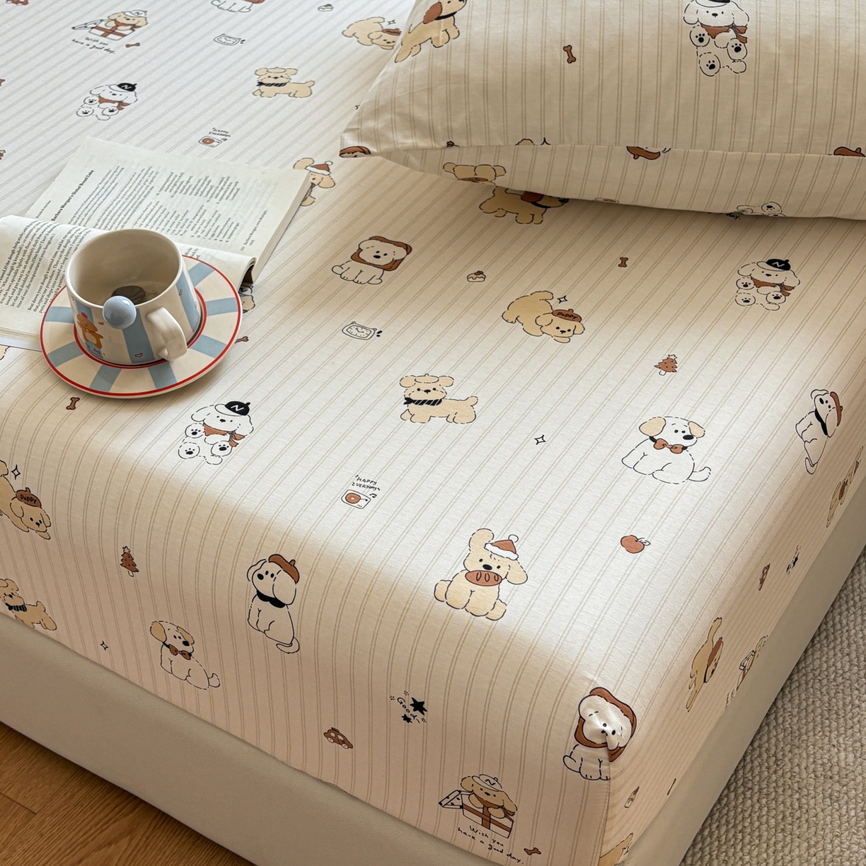 91家纺网 家纺一手货源 找家纺 居眠 2026新款全棉单层印花单床笠 可爱萌犬