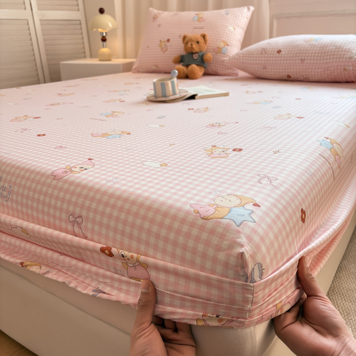 91家纺网 家纺一手货源 找家纺 居眠 2026新款全棉单层印花单床笠 甜梦小精灵-粉