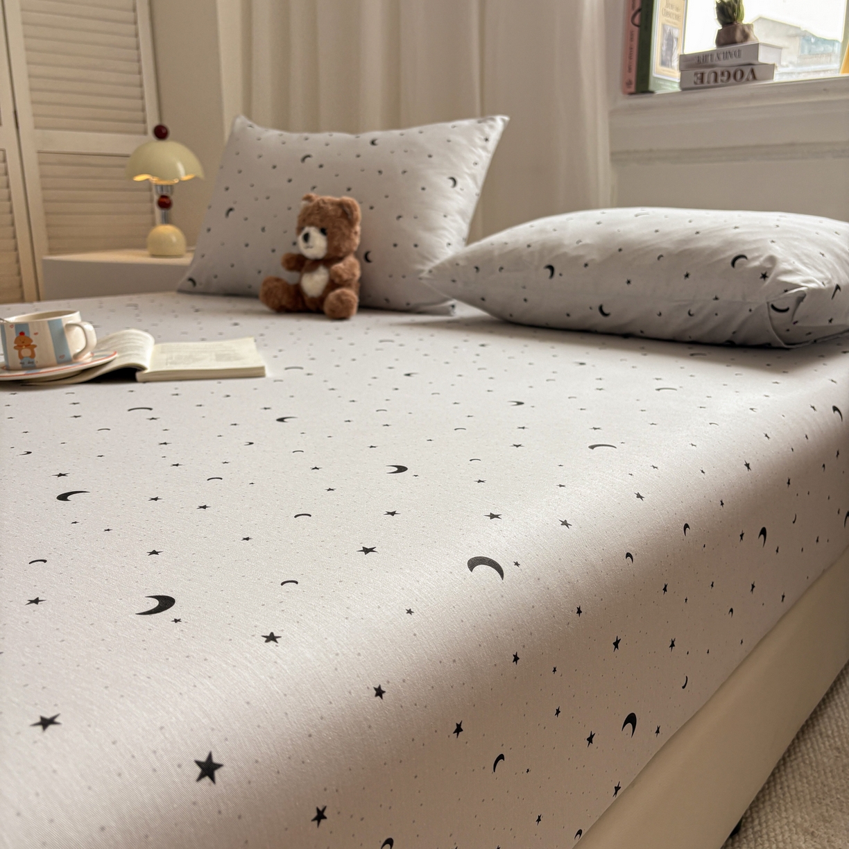 91家纺网 家纺一手货源 找家纺 居眠 2026新款全棉单层印花单床笠 月光恋人-灰