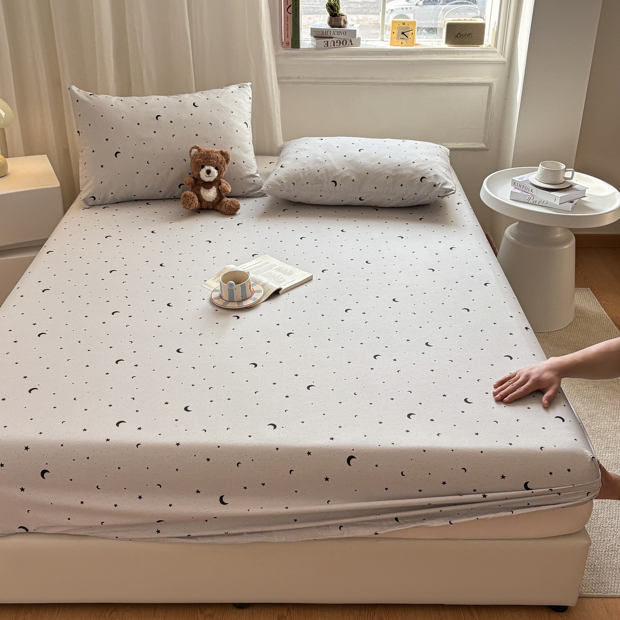 91家纺网 家纺一手货源 找家纺 居眠 2026新款全棉单层印花单床笠 月光恋人-灰