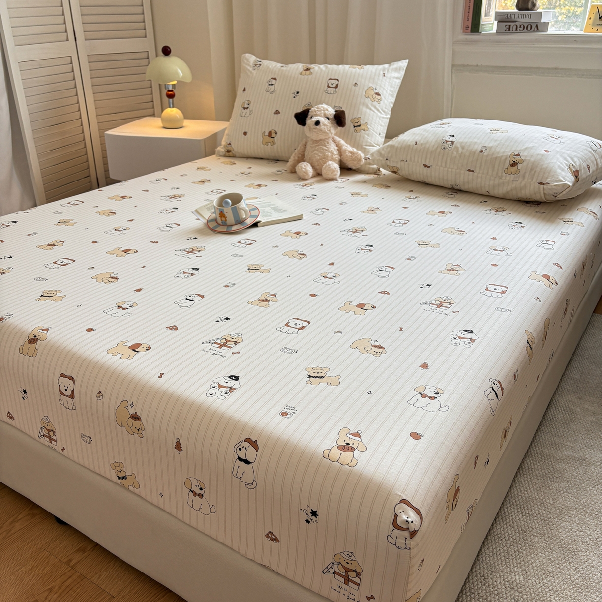 91家纺网 家纺一手货源 找家纺 居眠 2026新款全棉单层印花单床笠 可爱萌犬