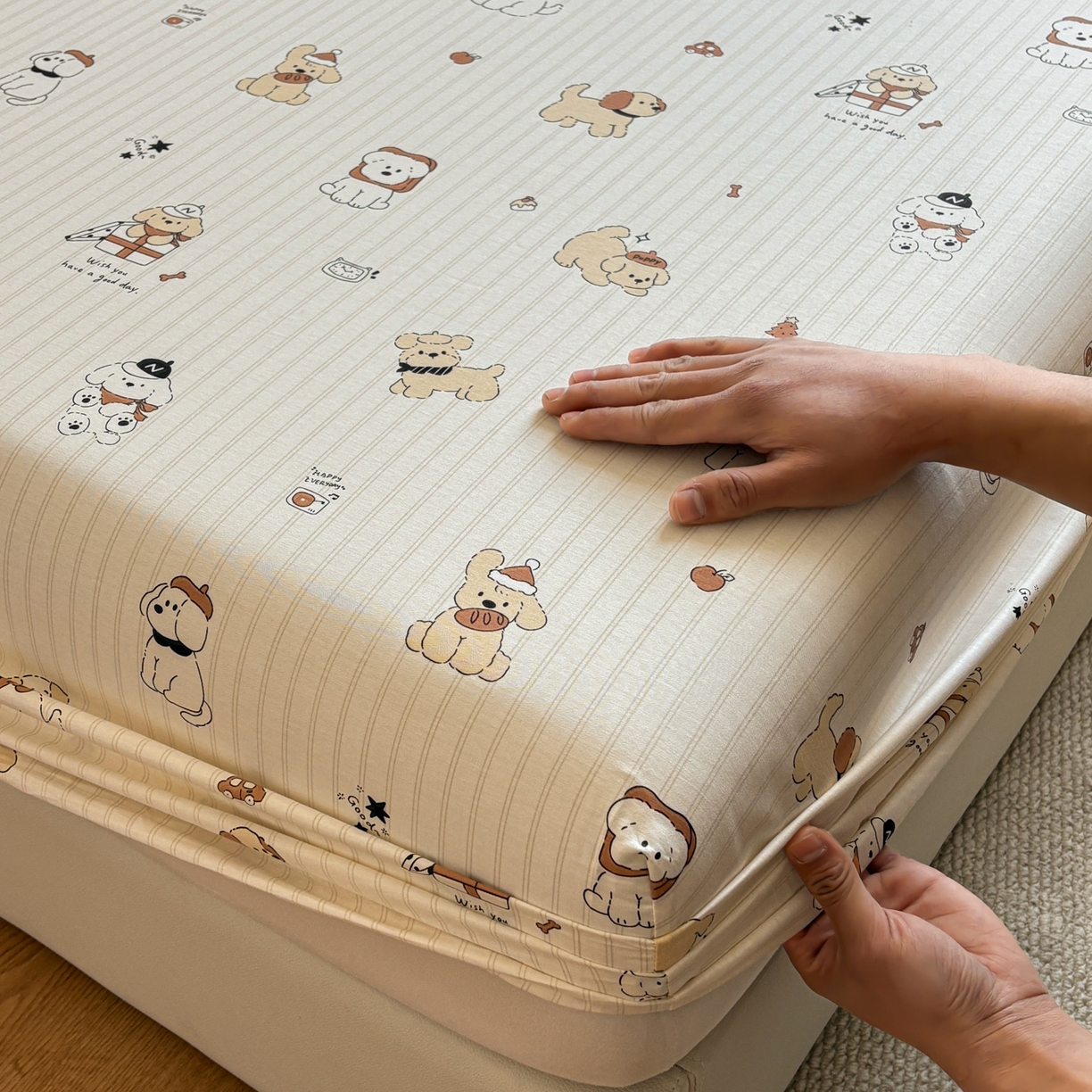 91家纺网 家纺一手货源 找家纺 居眠 2026新款全棉单层印花单床笠 可爱萌犬