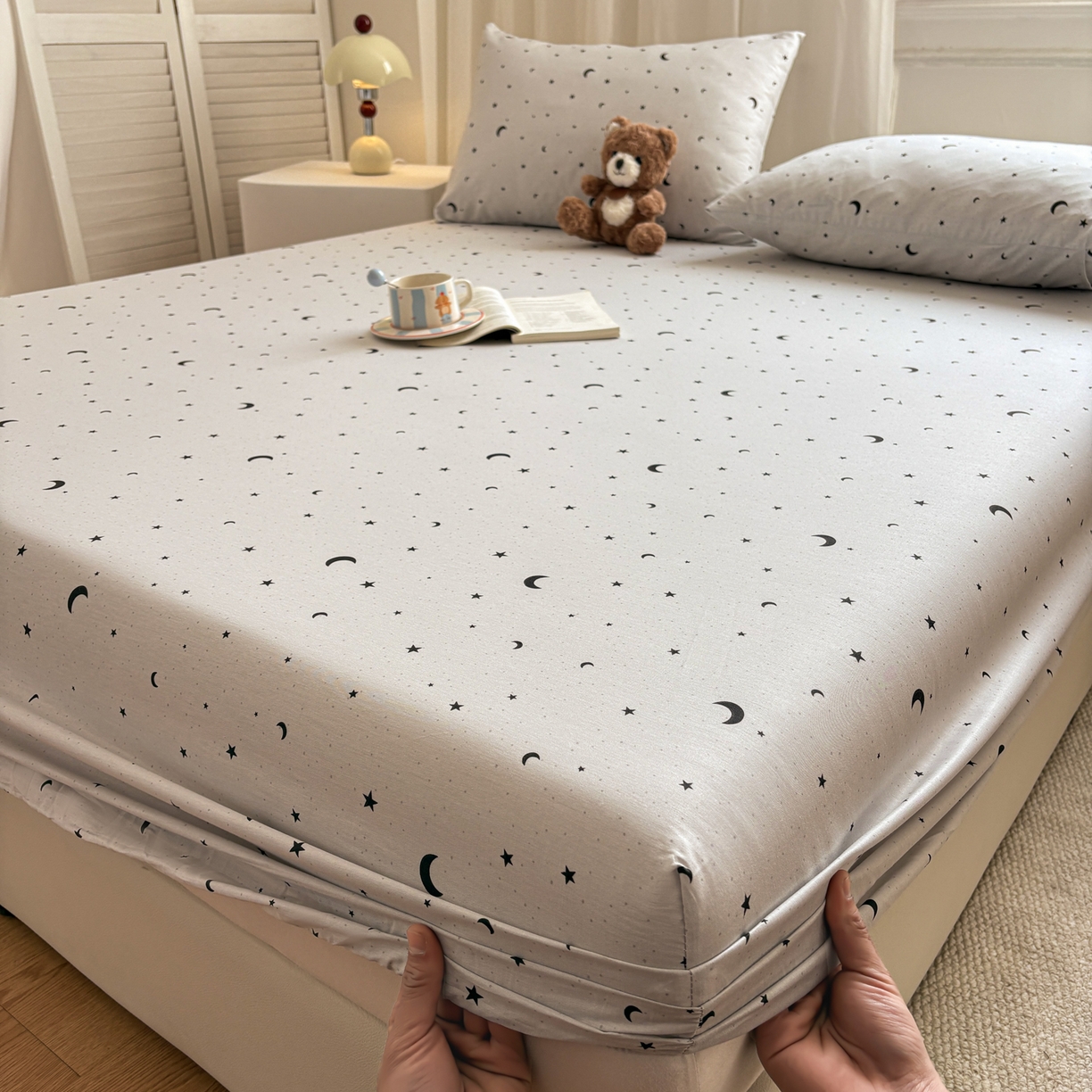 91家纺网 家纺一手货源 找家纺 居眠 2026新款全棉单层印花单床笠 月光恋人-灰