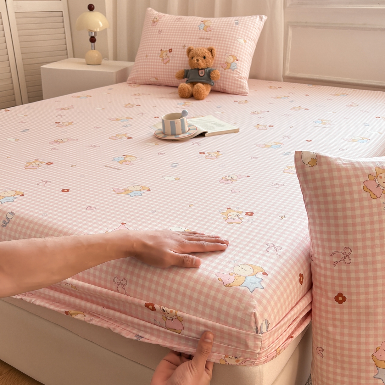 91家纺网 家纺一手货源 找家纺 居眠 2026新款全棉单层印花单床笠 甜梦小精灵-粉