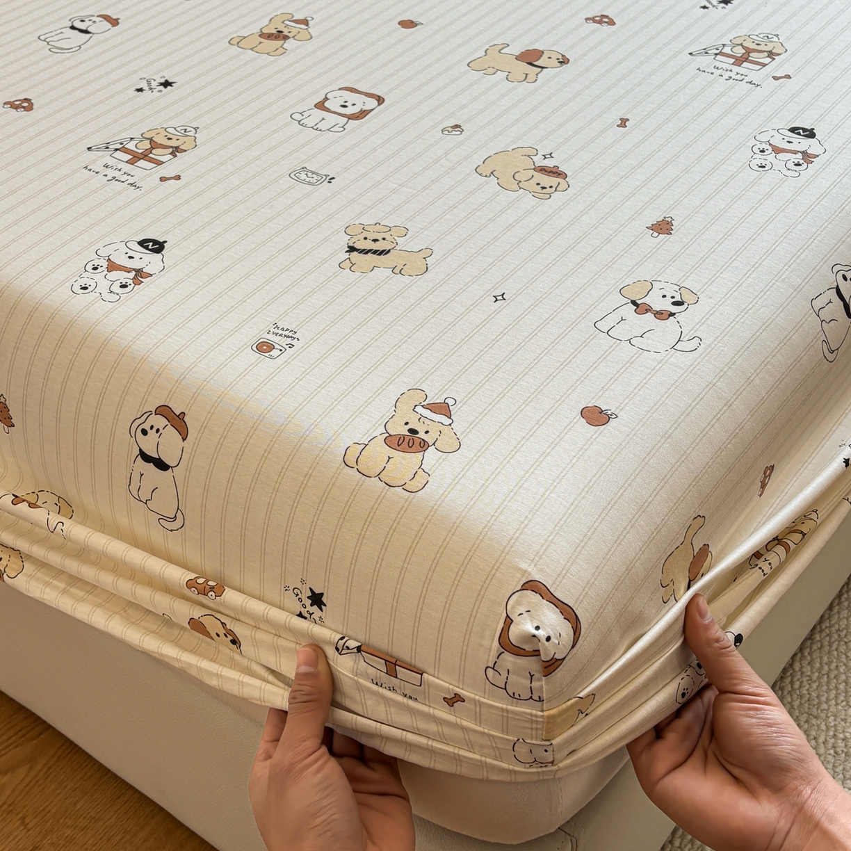 91家纺网 家纺一手货源 找家纺 居眠 2026新款全棉单层印花单床笠 可爱萌犬