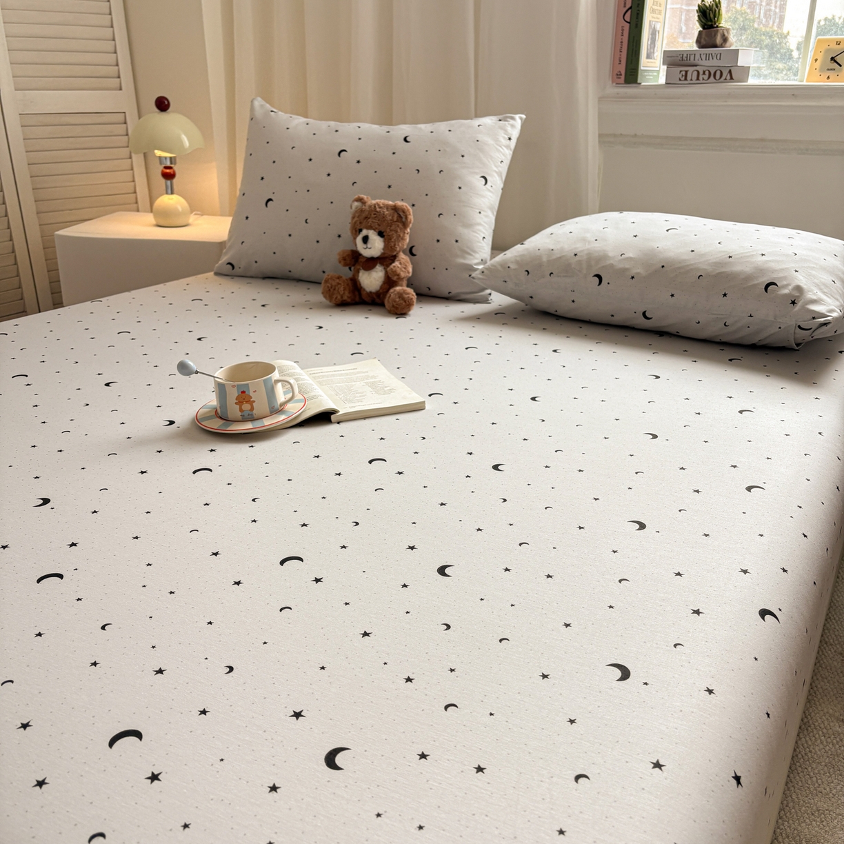 91家纺网 家纺一手货源 找家纺 居眠 2026新款全棉单层印花单床笠 月光恋人-灰