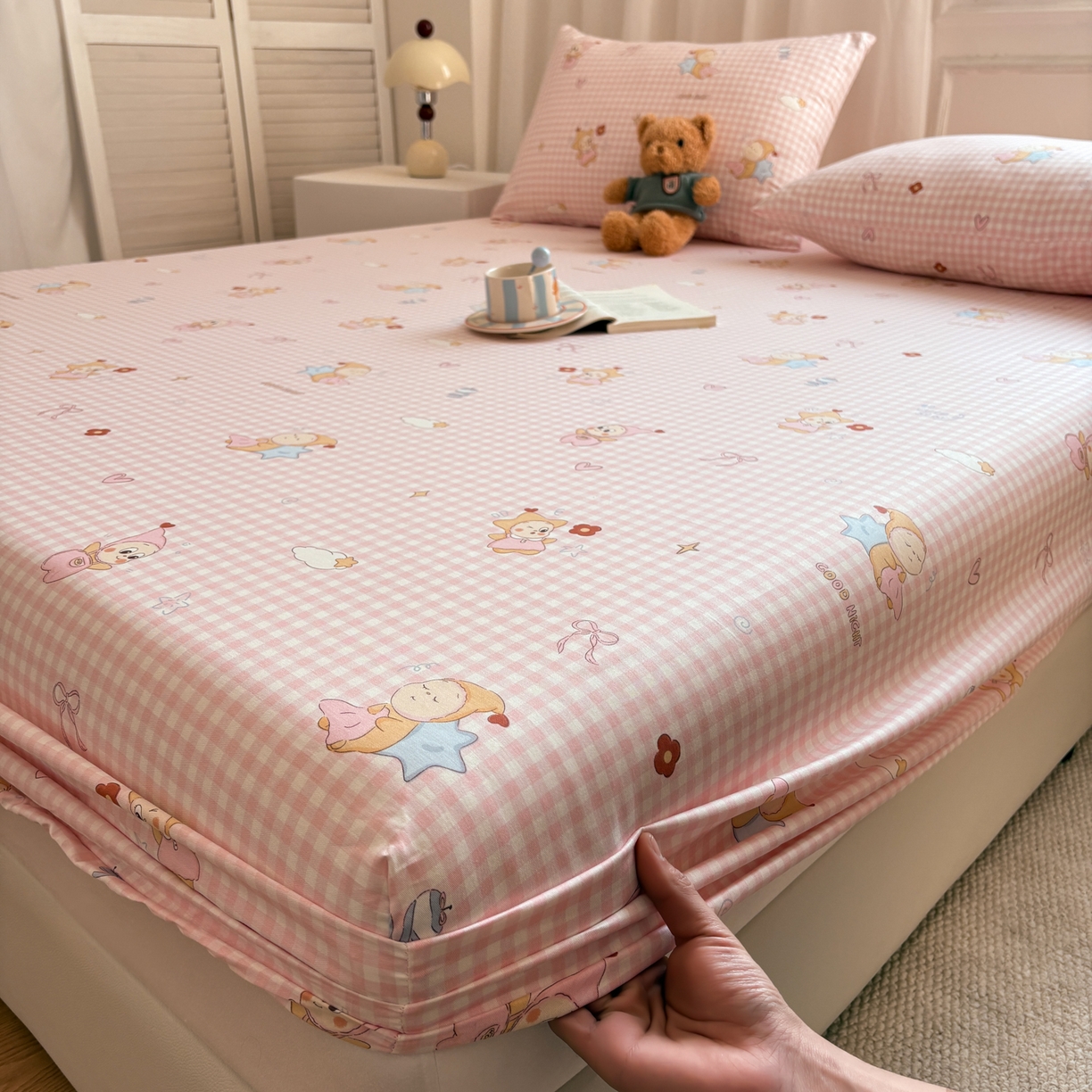 91家纺网 家纺一手货源 找家纺 居眠 2026新款全棉单层印花单床笠 甜梦小精灵-粉