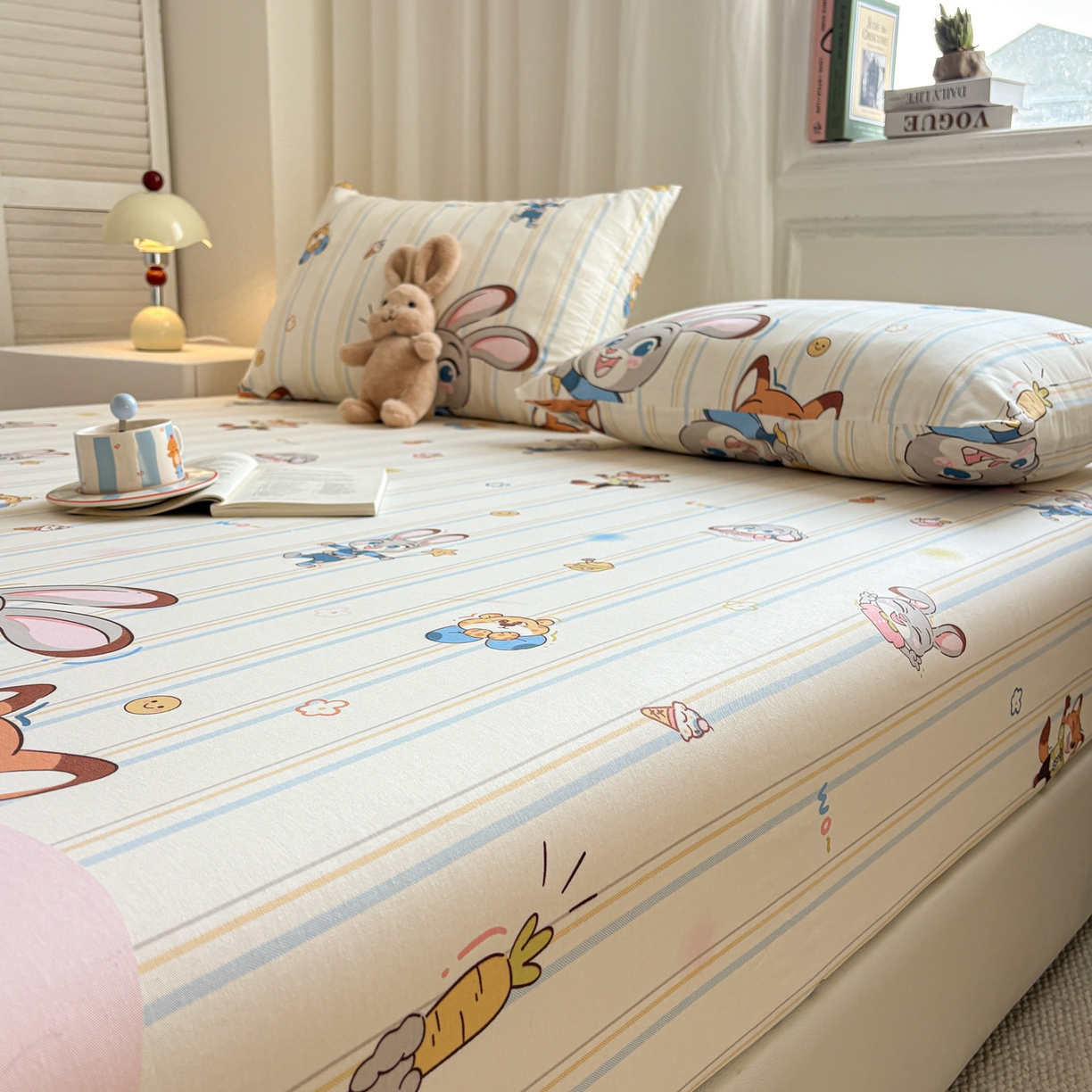 91家纺网 家纺一手货源 找家纺 居眠 2026新款全棉单层印花单床笠 兔子和狐狸