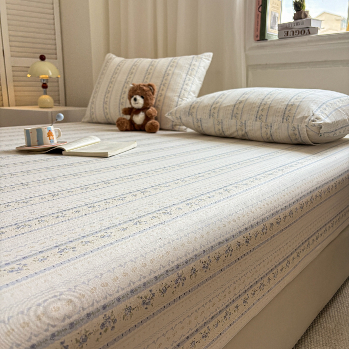 91家纺网 家纺一手货源 找家纺 居眠 2026新款全棉单层印花单床笠 浅纹蓝-蓝