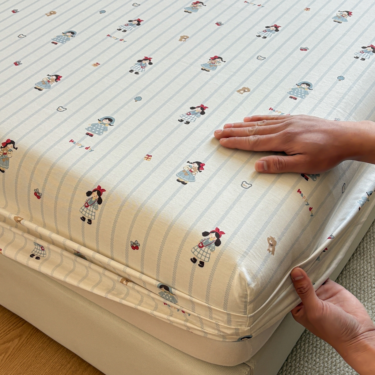 91家纺网 家纺一手货源 找家纺 居眠 2026新款全棉单层印花单床笠 少女日记