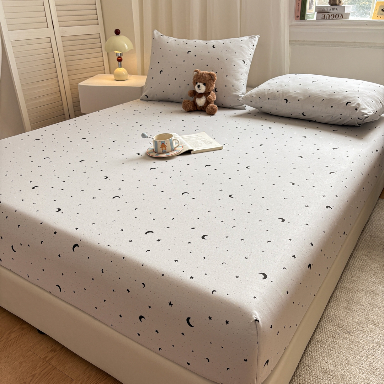 91家纺网 家纺一手货源 找家纺 居眠 2026新款全棉单层印花单床笠 月光恋人-灰