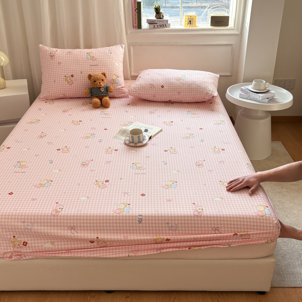 91家纺网 家纺一手货源 找家纺 居眠 2026新款全棉单层印花单床笠 甜梦小精灵-粉