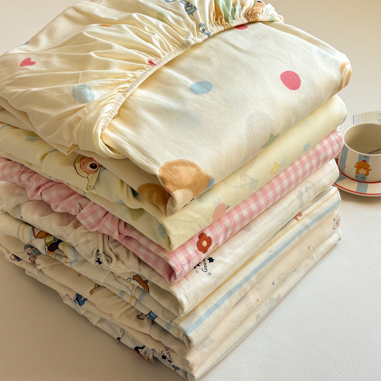 91家纺网 家纺一手货源 找家纺 居眠 2026新款全棉单层印花单床笠 组合叠拍