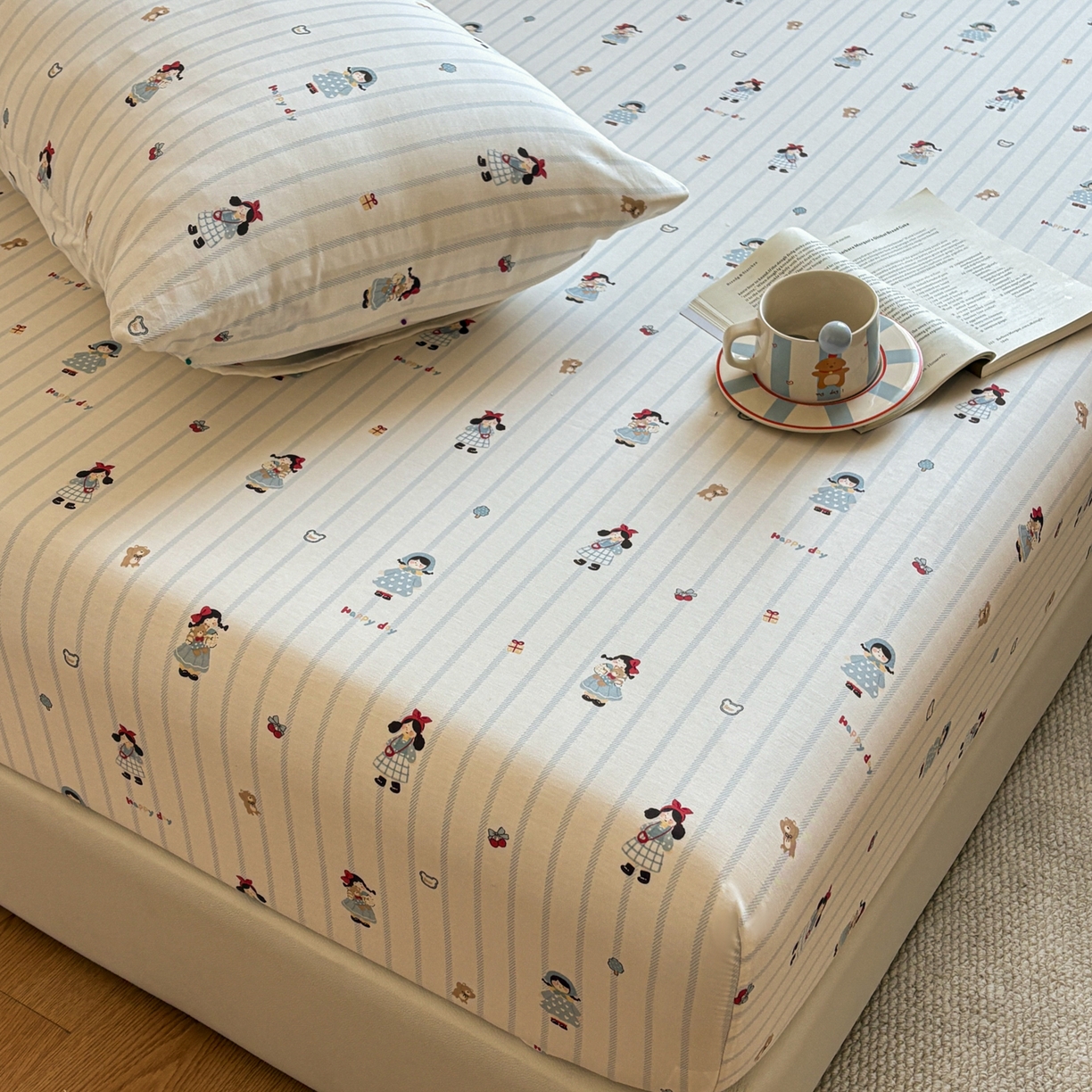 91家纺网 家纺一手货源 找家纺 居眠 2026新款全棉单层印花单床笠 少女日记