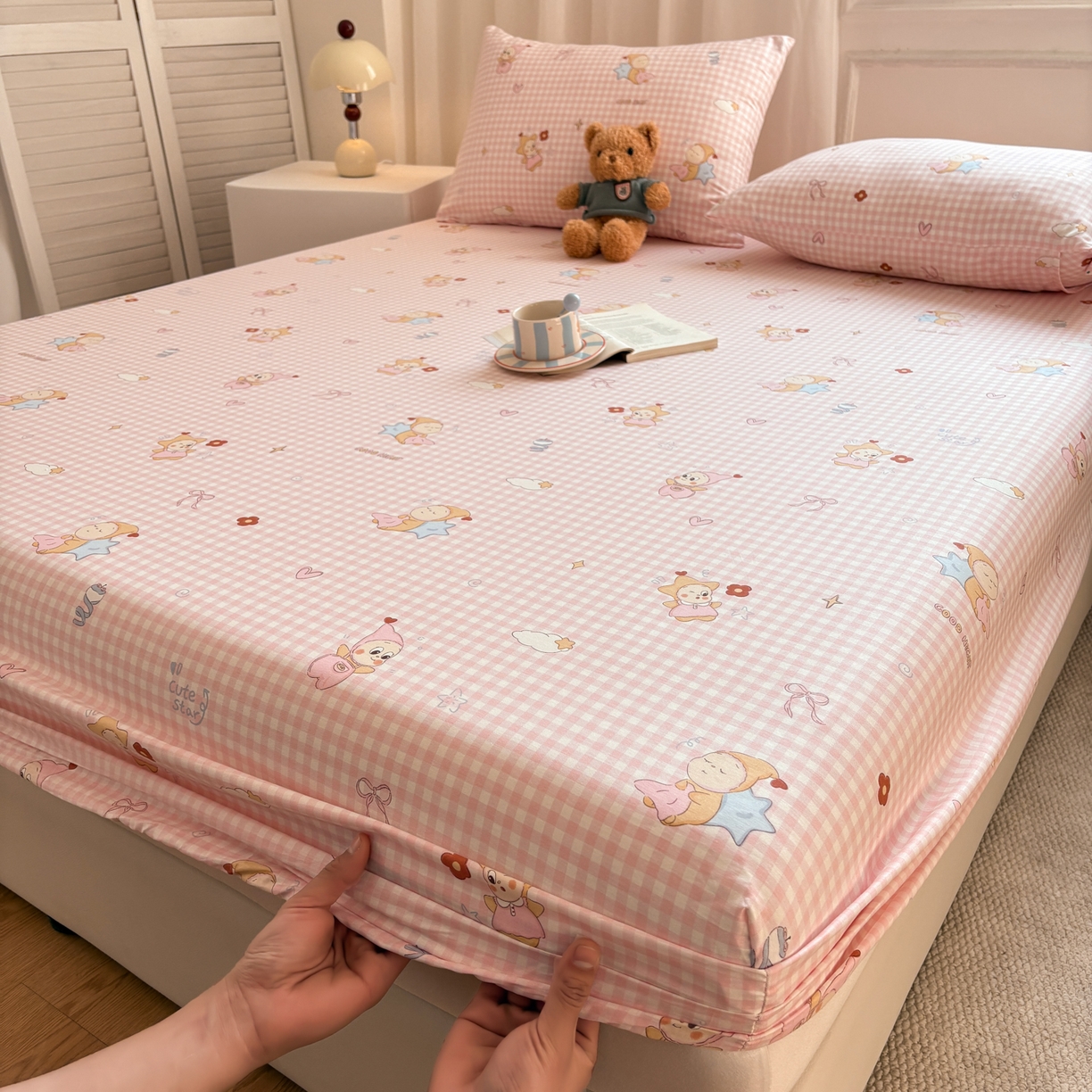 91家纺网 家纺一手货源 找家纺 居眠 2026新款全棉单层印花单床笠 甜梦小精灵-粉