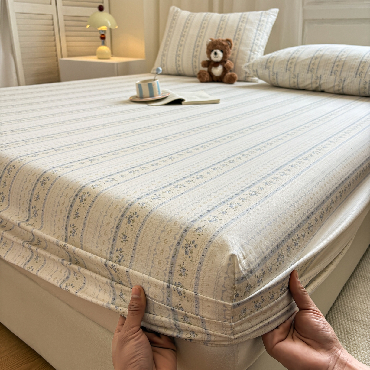 91家纺网 家纺一手货源 找家纺 居眠 2026新款全棉单层印花单床笠 浅纹蓝-蓝