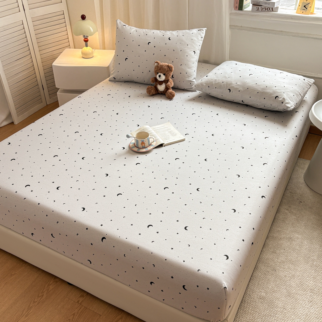 91家纺网 家纺一手货源 找家纺 居眠 2026新款全棉单层印花单床笠 月光恋人-灰