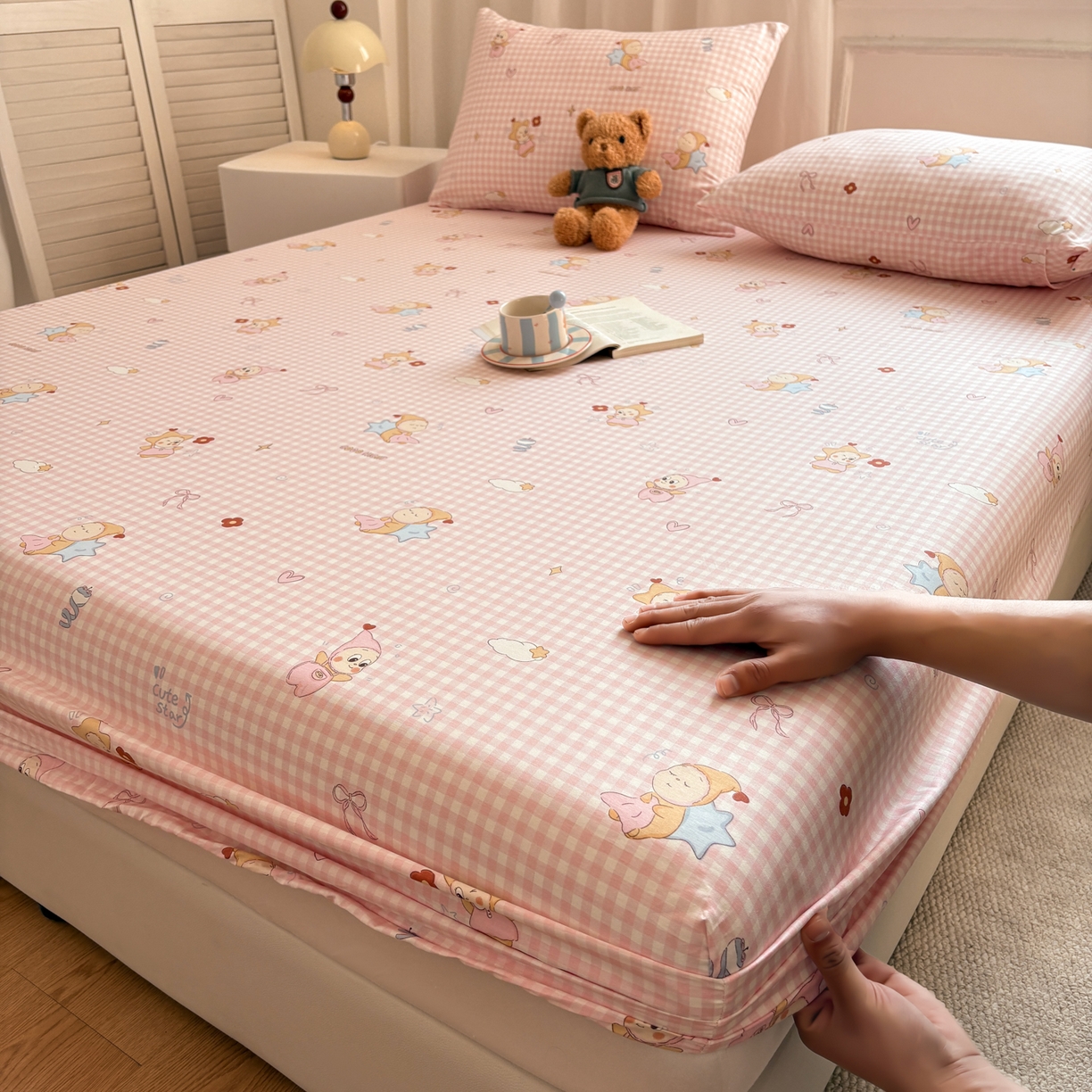 91家纺网 家纺一手货源 找家纺 居眠 2026新款全棉单层印花单床笠 甜梦小精灵-粉