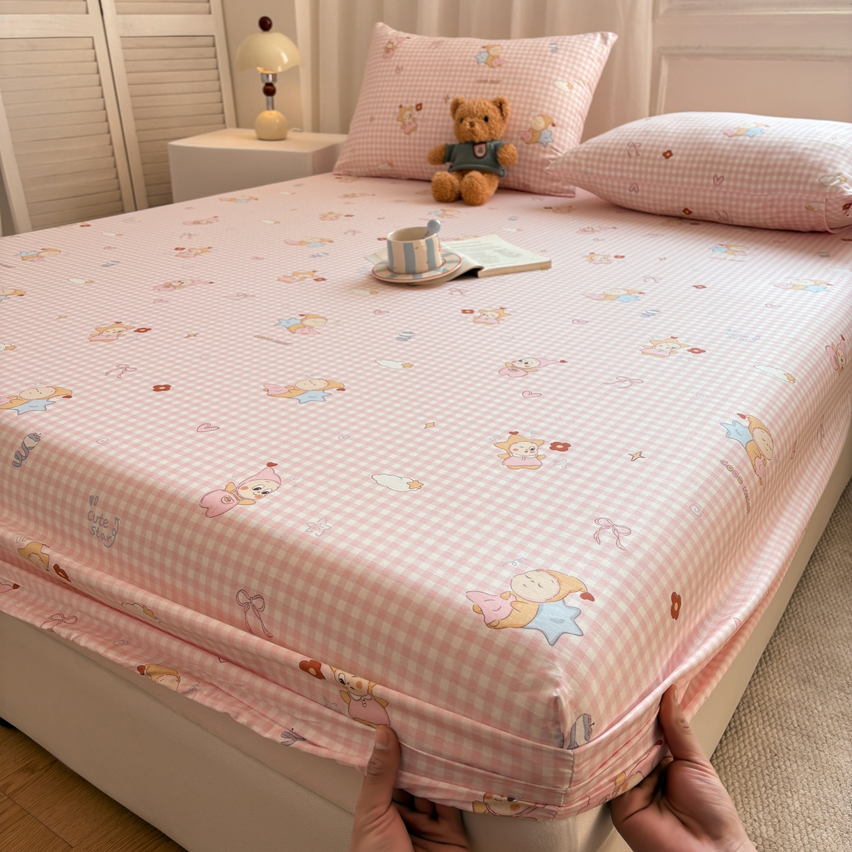 91家纺网 家纺一手货源 找家纺 居眠 2026新款全棉单层印花单床笠 甜梦小精灵-粉