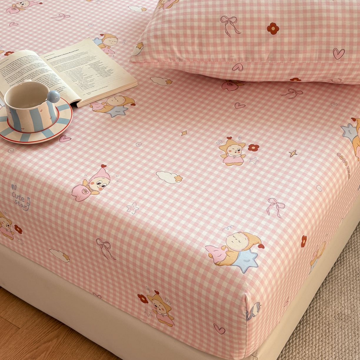 91家纺网 家纺一手货源 找家纺 居眠 2026新款全棉单层印花单床笠 甜梦小精灵-粉