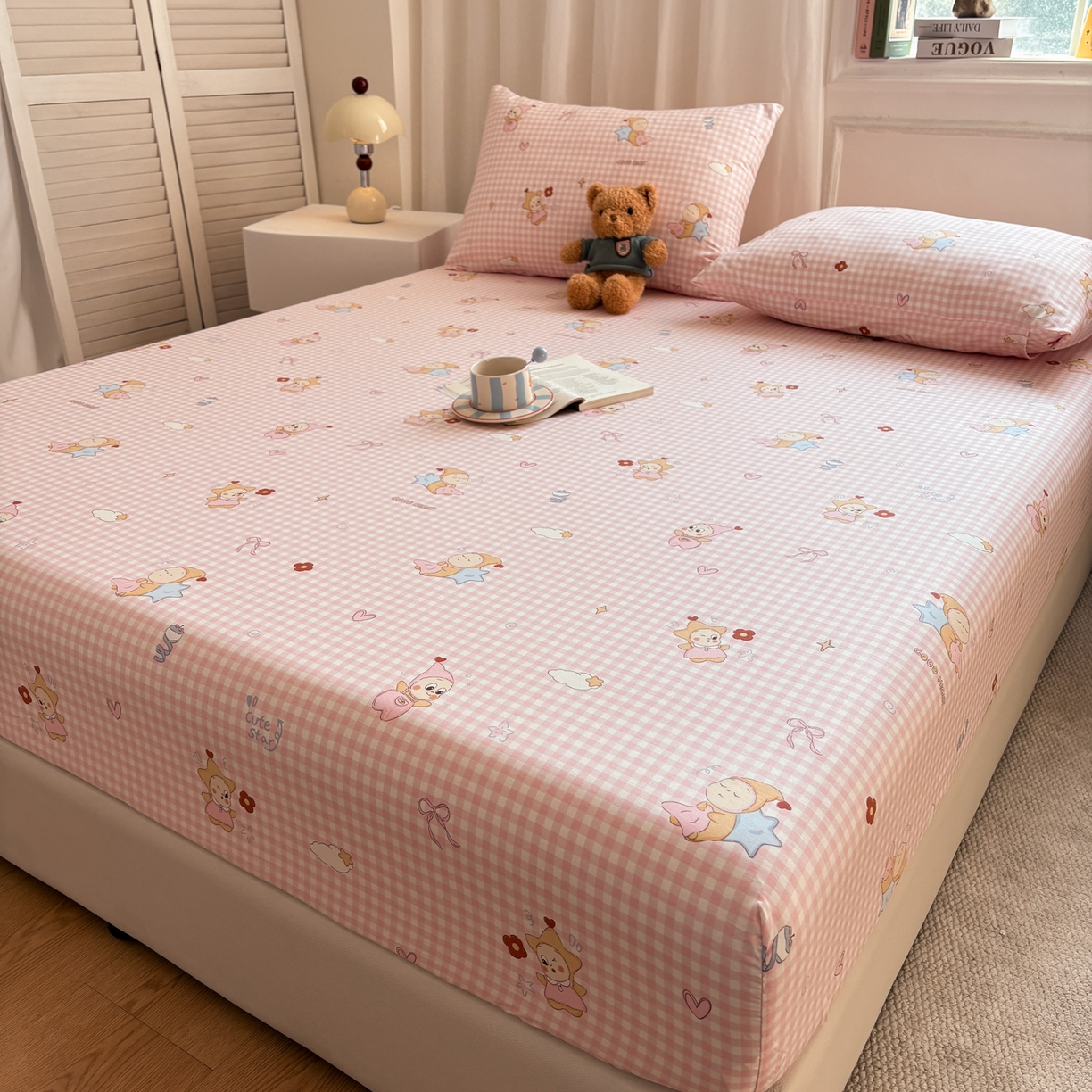 91家纺网 家纺一手货源 找家纺 居眠 2026新款全棉单层印花单床笠 甜梦小精灵-粉