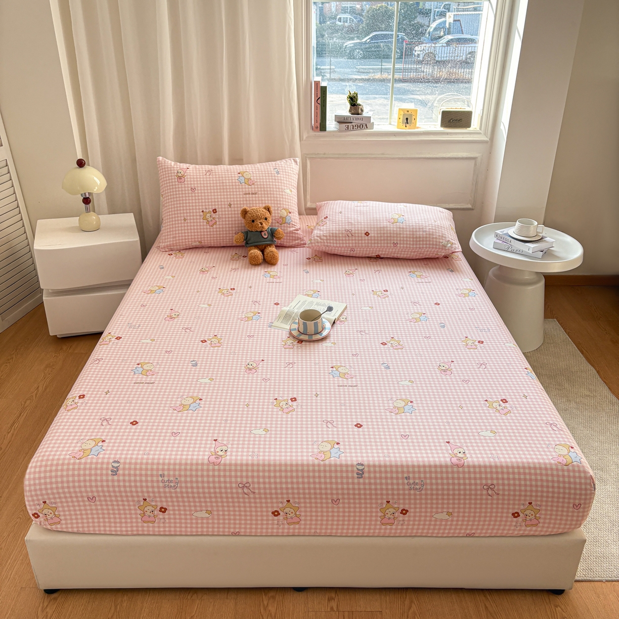 居眠 2026新款全棉单层印花单床笠 甜梦小精灵-粉