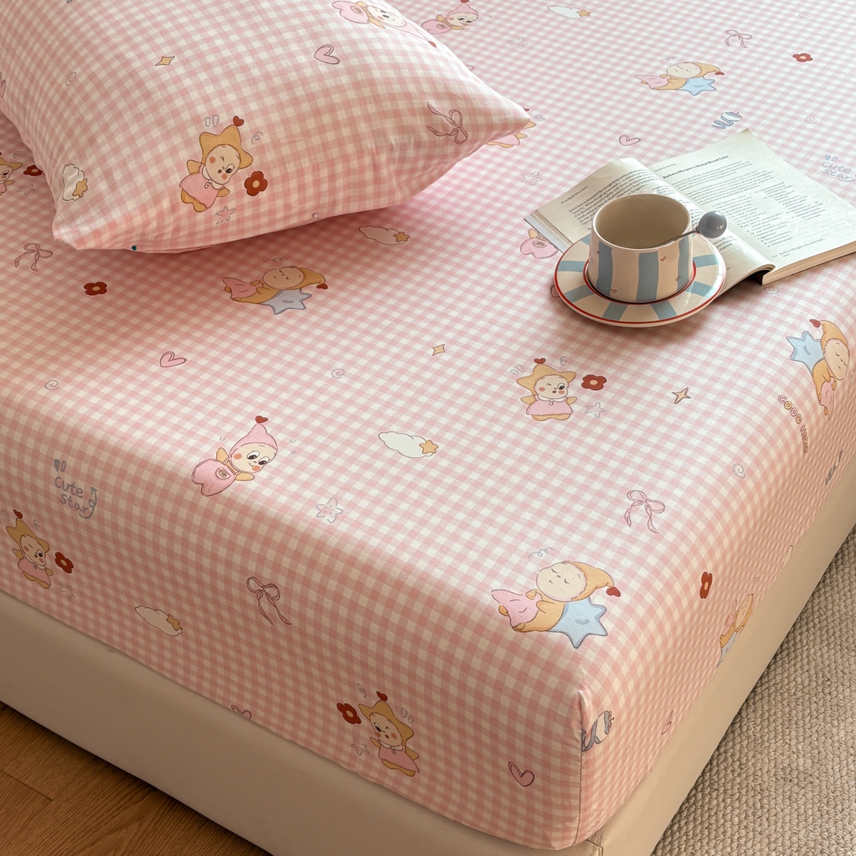 91家纺网 家纺一手货源 找家纺 居眠 2026新款全棉单层印花单床笠 甜梦小精灵-粉