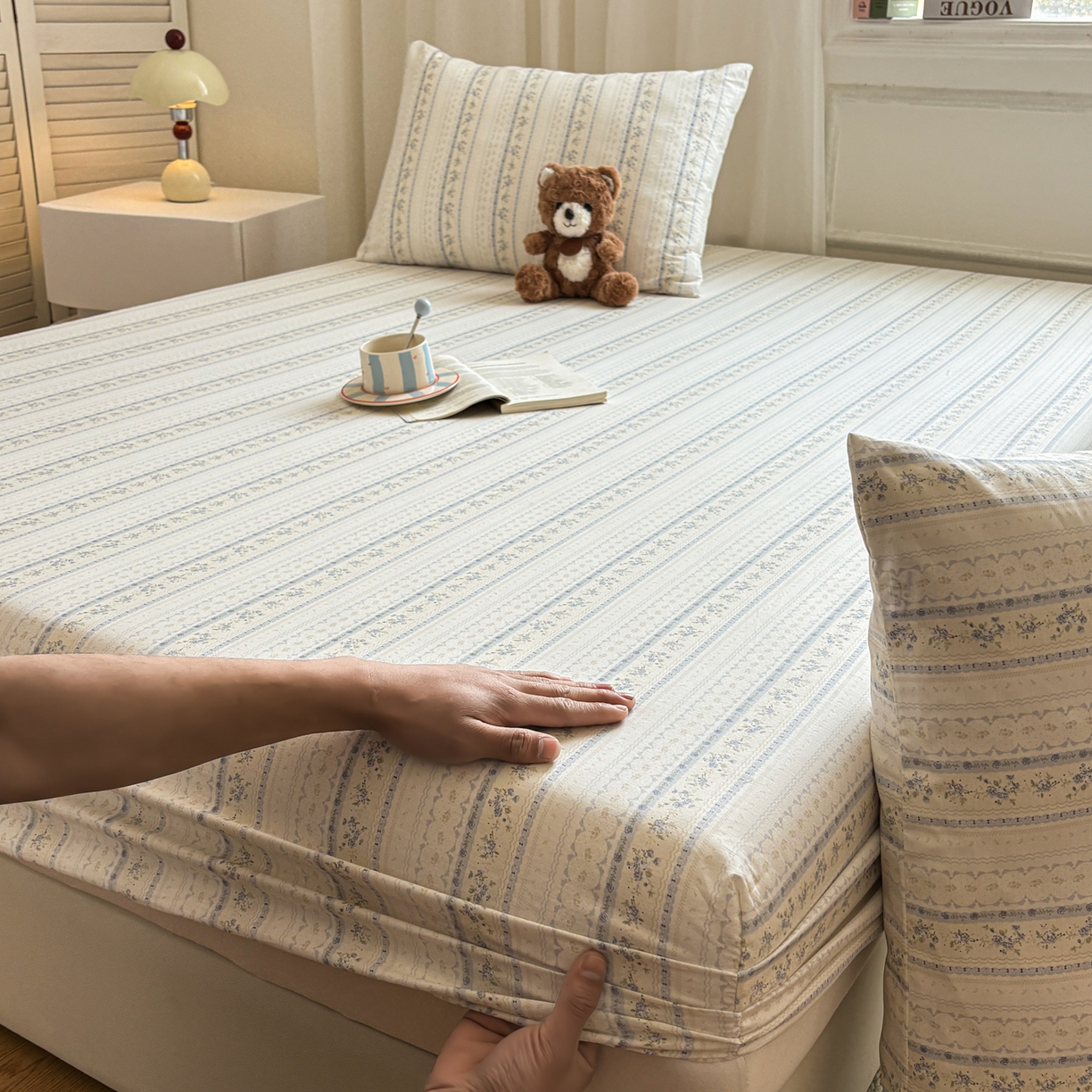 91家纺网 家纺一手货源 找家纺 居眠 2026新款全棉单层印花单床笠 浅纹蓝-蓝