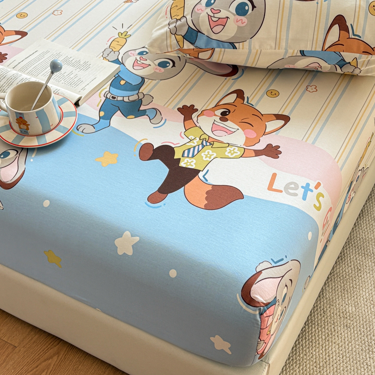 91家纺网 家纺一手货源 找家纺 居眠 2026新款全棉单层印花单床笠 兔子和狐狸