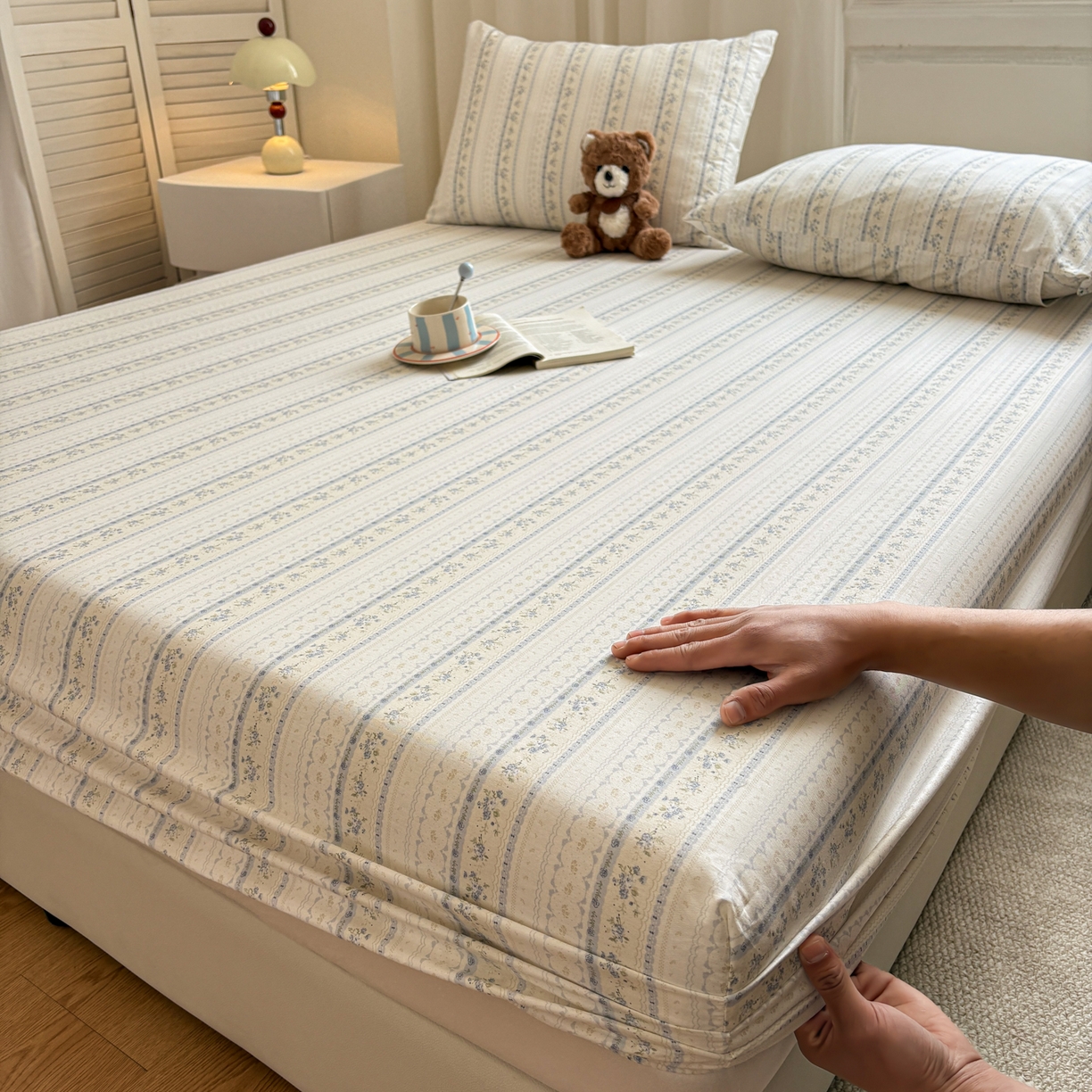 91家纺网 家纺一手货源 找家纺 居眠 2026新款全棉单层印花单床笠 浅纹蓝-蓝