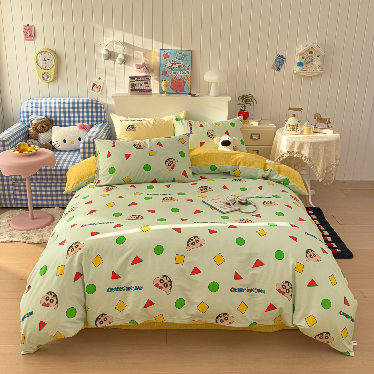 91家纺网 家纺一手货源 找家纺 （总）桃子家居 2026新款A类蜡笔小新正版授权刺绣混搭枕套卡通印花系列四件套