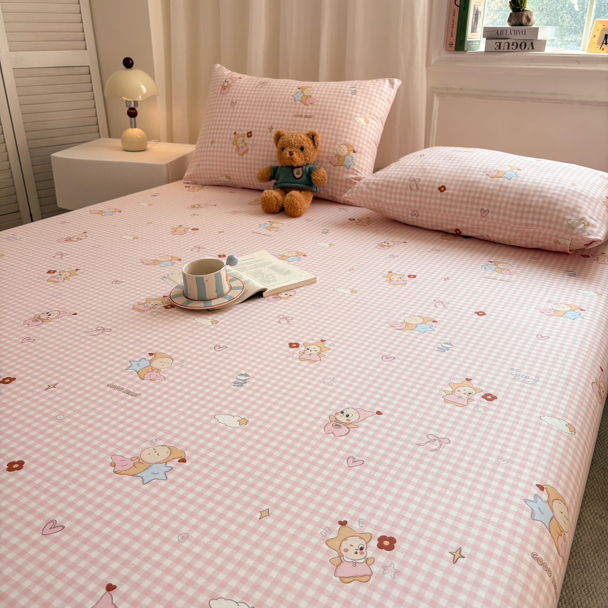 91家纺网 家纺一手货源 找家纺 居眠 2026新款全棉单层印花单床笠 甜梦小精灵-粉