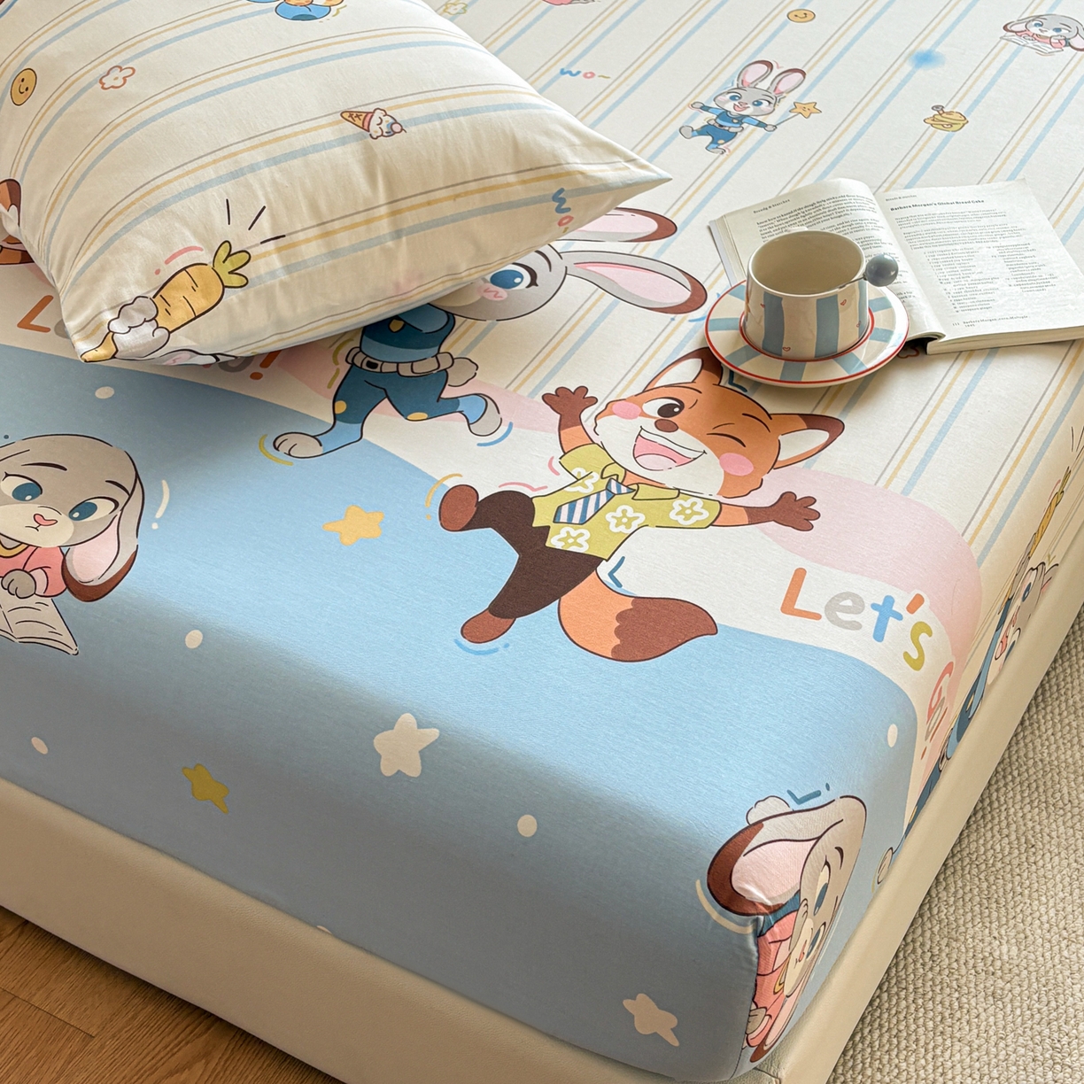 91家纺网 家纺一手货源 找家纺 居眠 2026新款全棉单层印花单床笠 兔子和狐狸