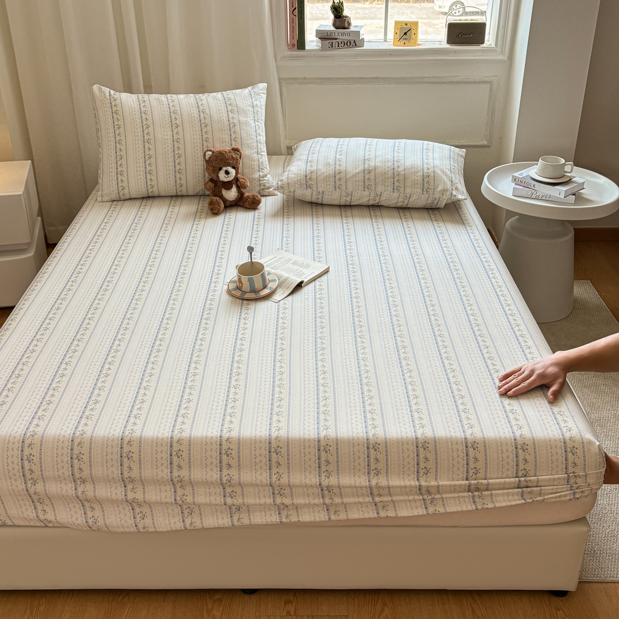 91家纺网 家纺一手货源 找家纺 居眠 2026新款全棉单层印花单床笠 浅纹蓝-蓝