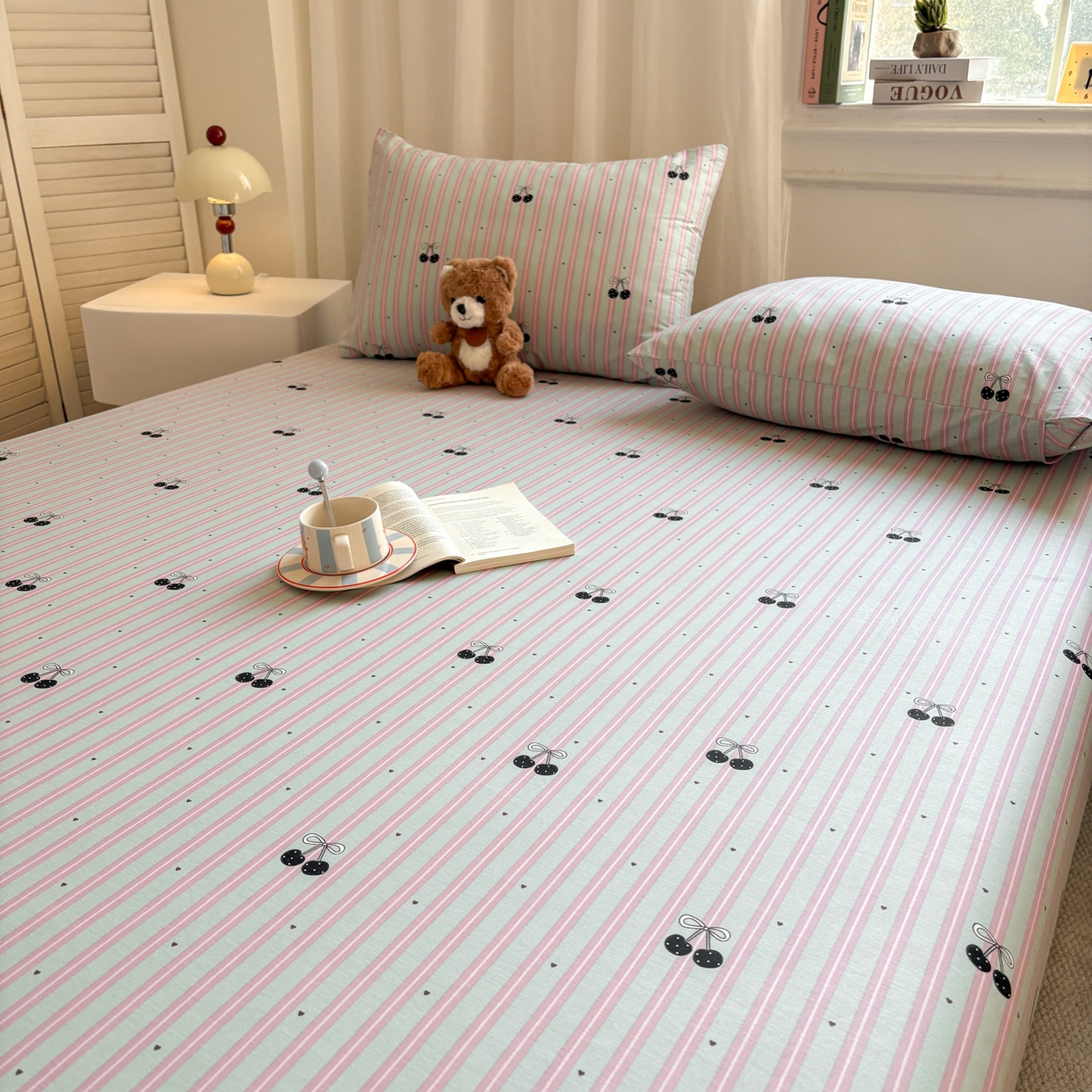 91家纺网 家纺一手货源 找家纺 居眠 2026新款全棉单层印花单床笠 时尚樱桃