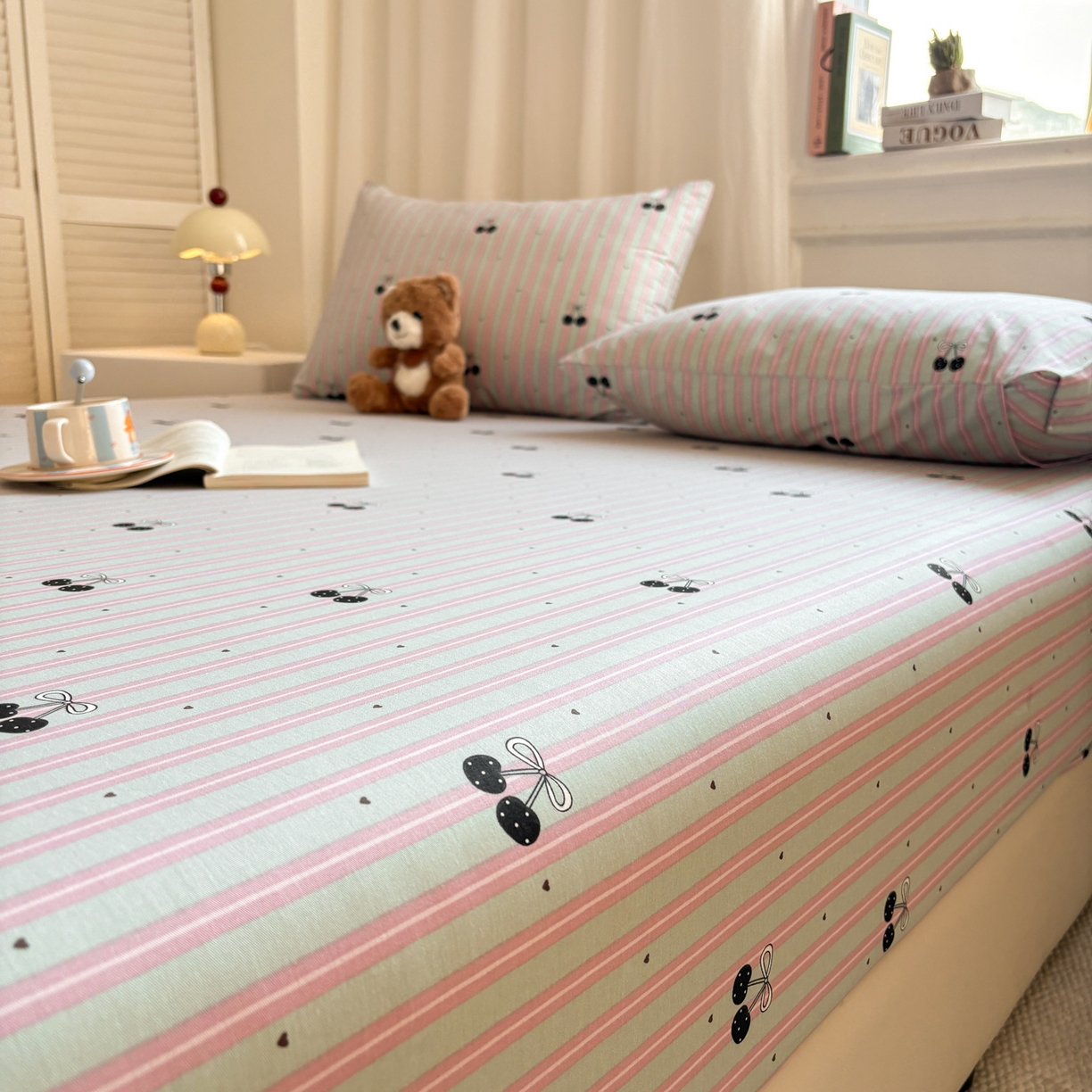 91家纺网 家纺一手货源 找家纺 居眠 2026新款全棉单层印花单床笠 时尚樱桃