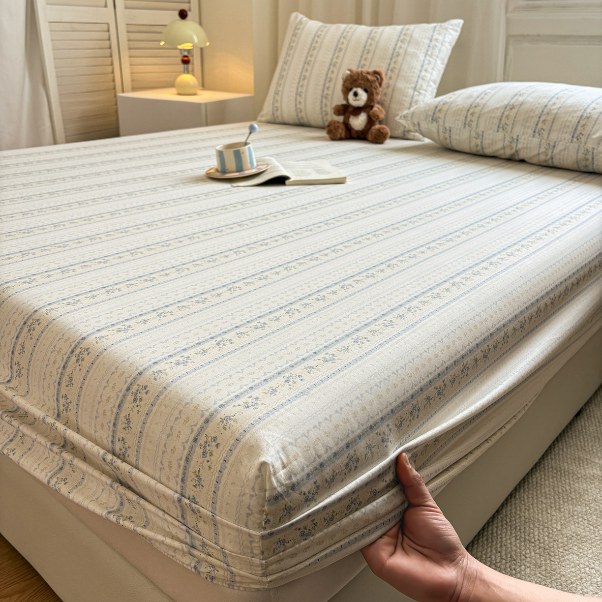 91家纺网 家纺一手货源 找家纺 居眠 2026新款全棉单层印花单床笠 浅纹蓝-蓝