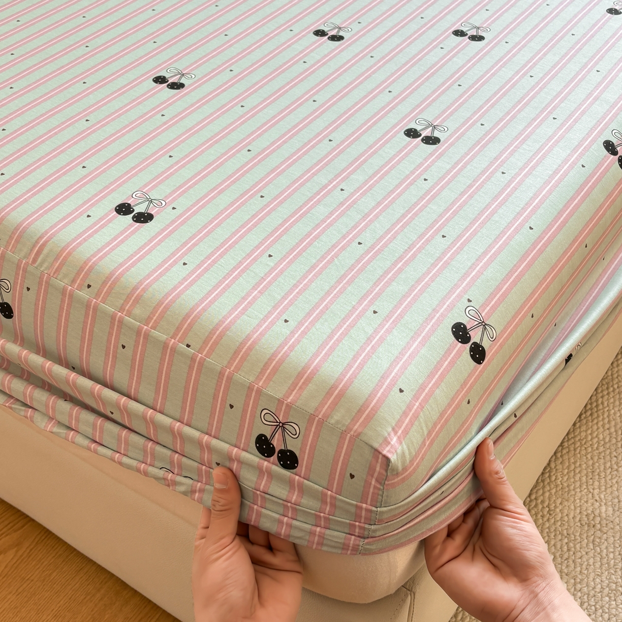 91家纺网 家纺一手货源 找家纺 居眠 2026新款全棉单层印花单床笠 时尚樱桃