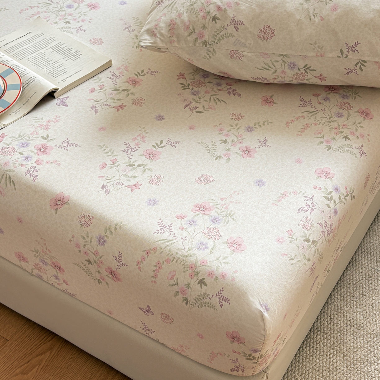 91家纺网 家纺一手货源 找家纺 居眠 2026新款全棉单层印花单床笠 粉铃花语-粉