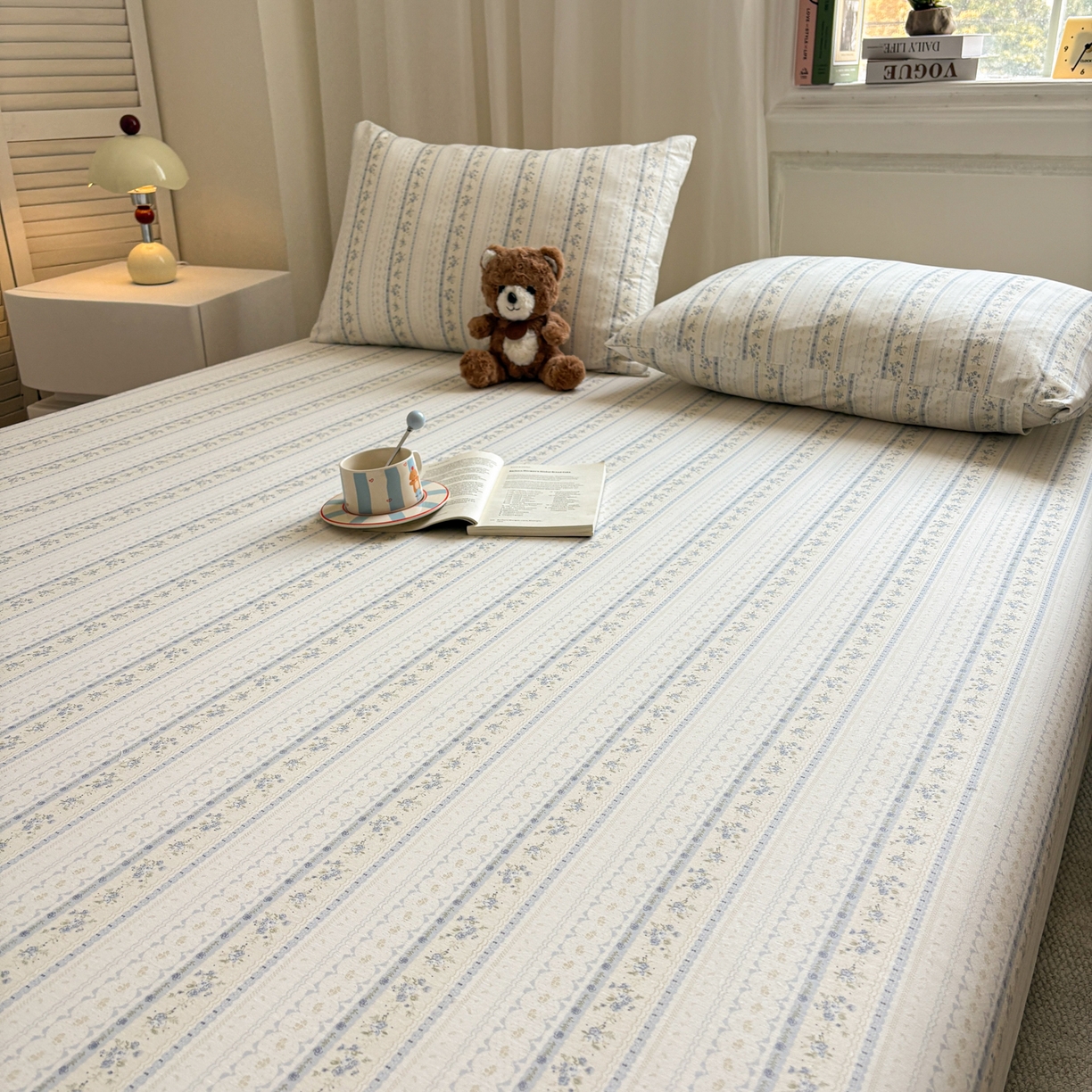 91家纺网 家纺一手货源 找家纺 居眠 2026新款全棉单层印花单床笠 浅纹蓝-蓝