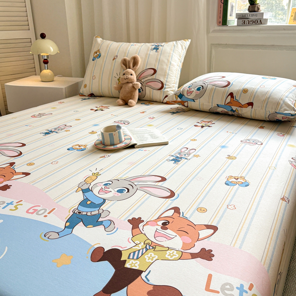 91家纺网 家纺一手货源 找家纺 居眠 2026新款全棉单层印花单床笠 兔子和狐狸