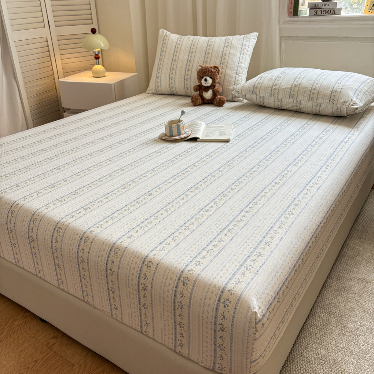 91家纺网 家纺一手货源 找家纺 居眠 2026新款全棉单层印花单床笠 浅纹蓝-蓝