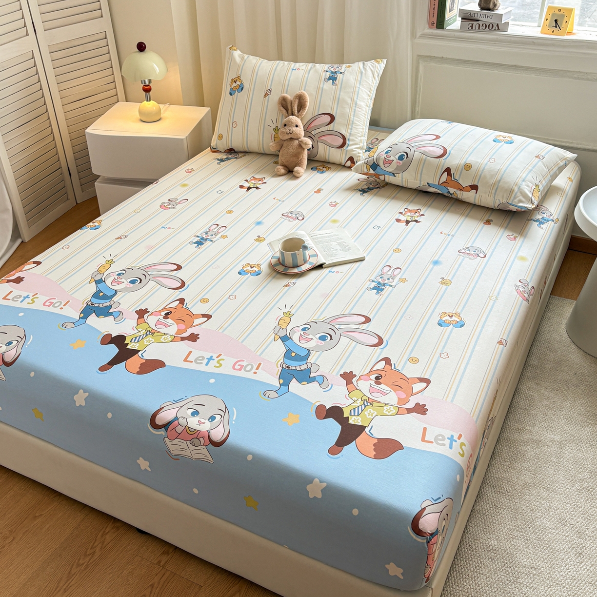 91家纺网 家纺一手货源 找家纺 居眠 2026新款全棉单层印花单床笠 兔子和狐狸