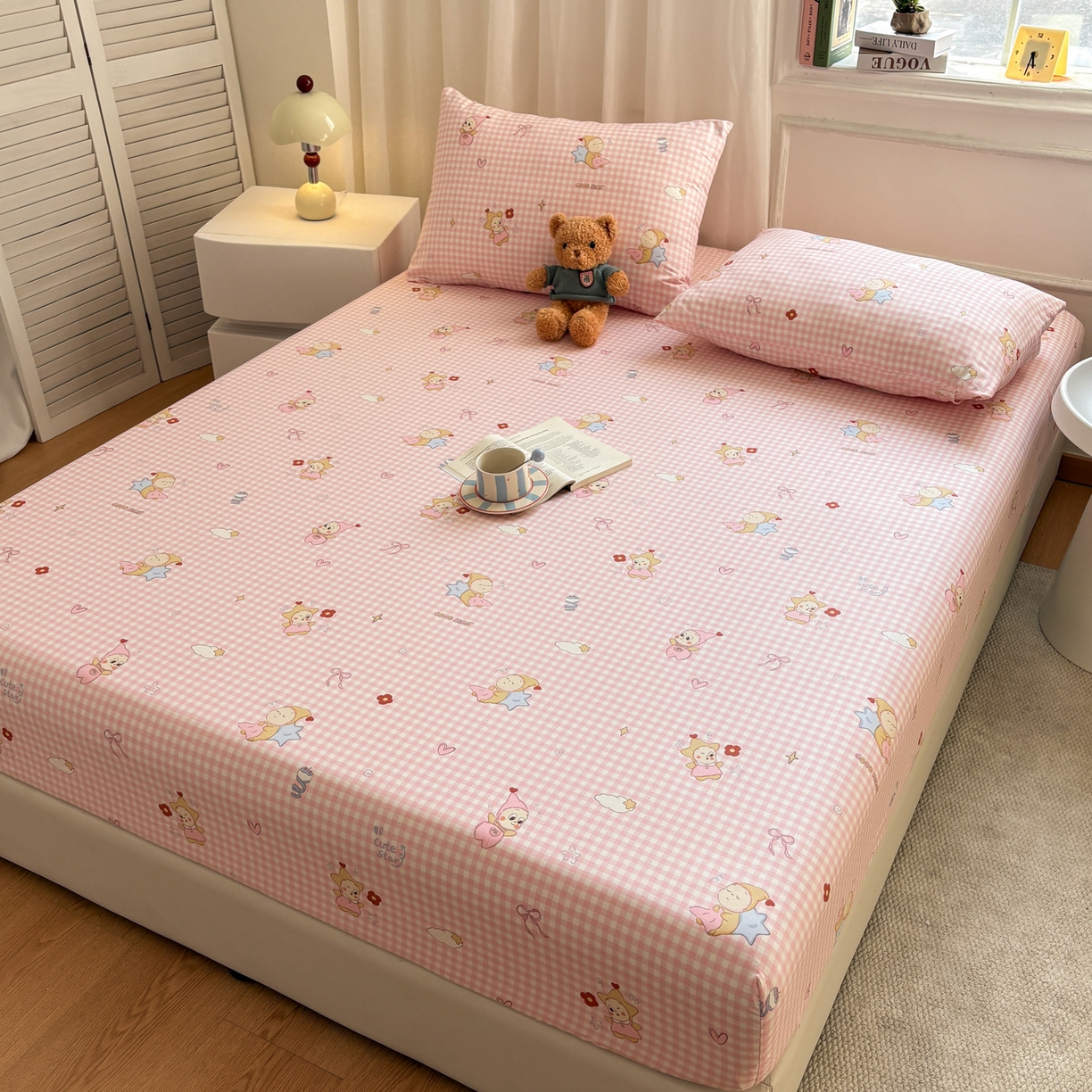 91家纺网 家纺一手货源 找家纺 居眠 2026新款全棉单层印花单床笠 甜梦小精灵-粉